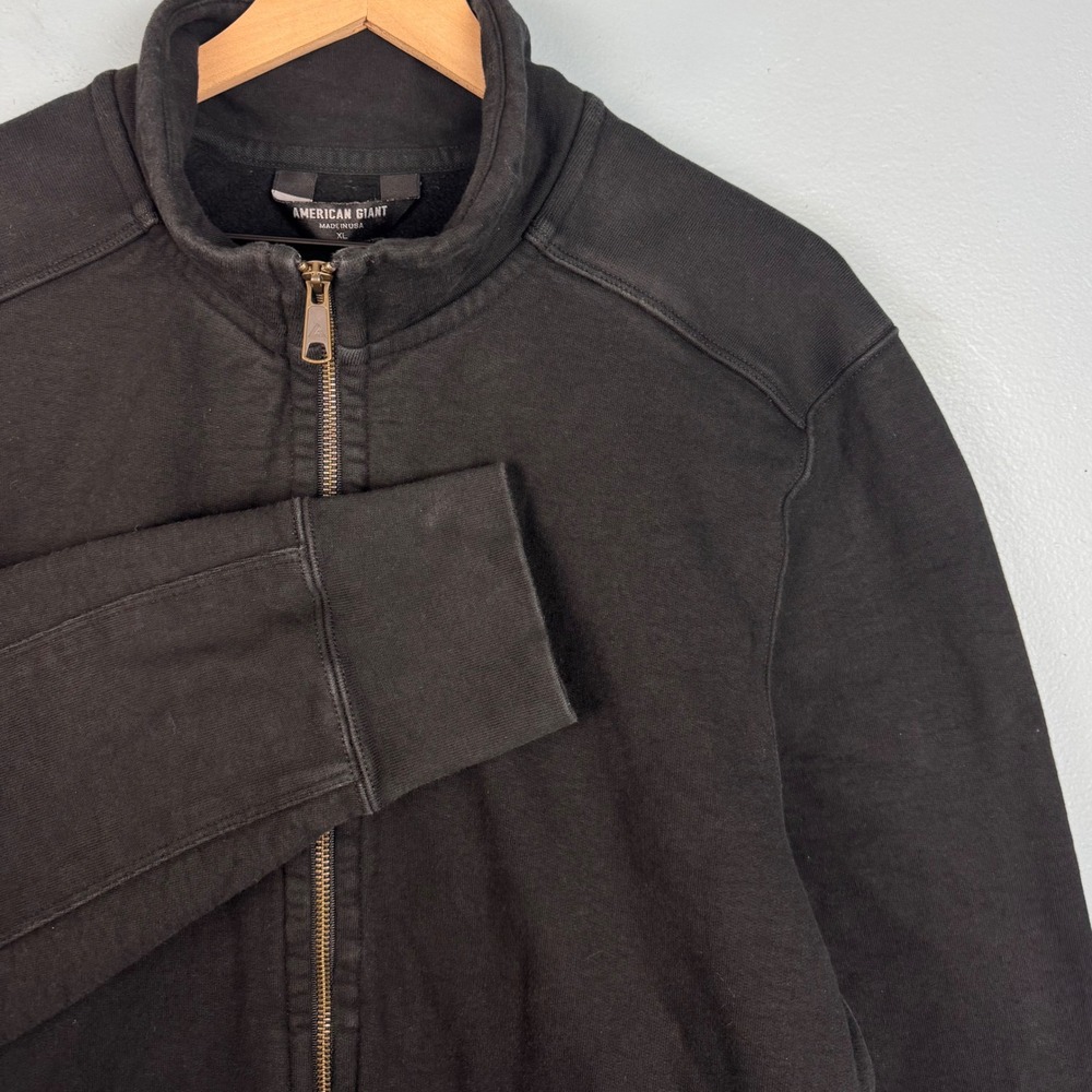 American Giant Men's XL Black Moto Full Zip Sweatshirt Jacket Mock Neck USA Made